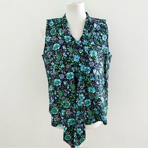 Talbots Sleeveless Floral Tie Neck Shell Spring Fluer Size Medium Petite